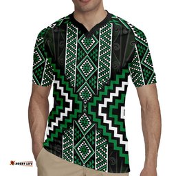 Jade Tukutuku Pattern Aotearoa Rugby Jersey Niho Taniwha and Puhoro Motifs LT7
