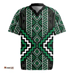 Jade Tukutuku Pattern Aotearoa Rugby Jersey Niho Taniwha and Puhoro Motifs LT7