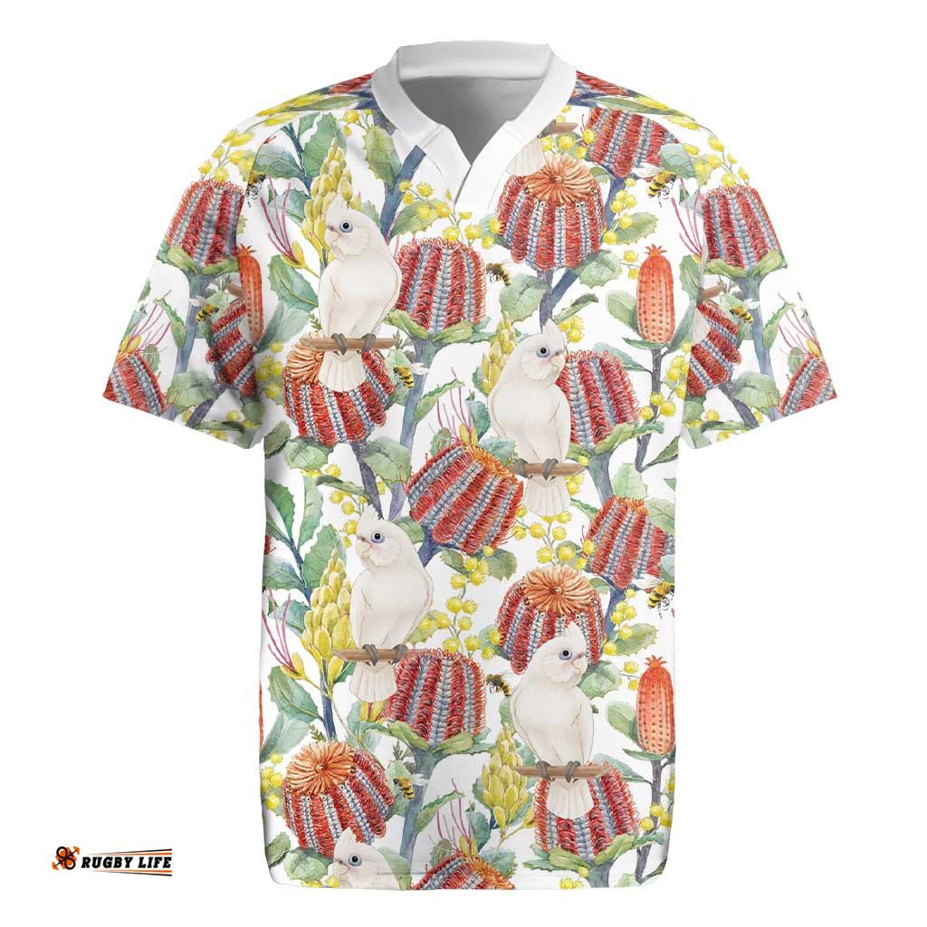 Little Corella Australia Cockatoo Rugby Jersey Cacatua Sanguinea Banksia Seamless White LT14