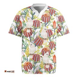 Little Corella Australia Cockatoo Rugby Jersey Cacatua Sanguinea Banksia Seamless White LT14