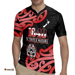 New Zealand 1840 Waitangi Day Rugby Jersey Aotearoa Haka Mask - Red Version LT14