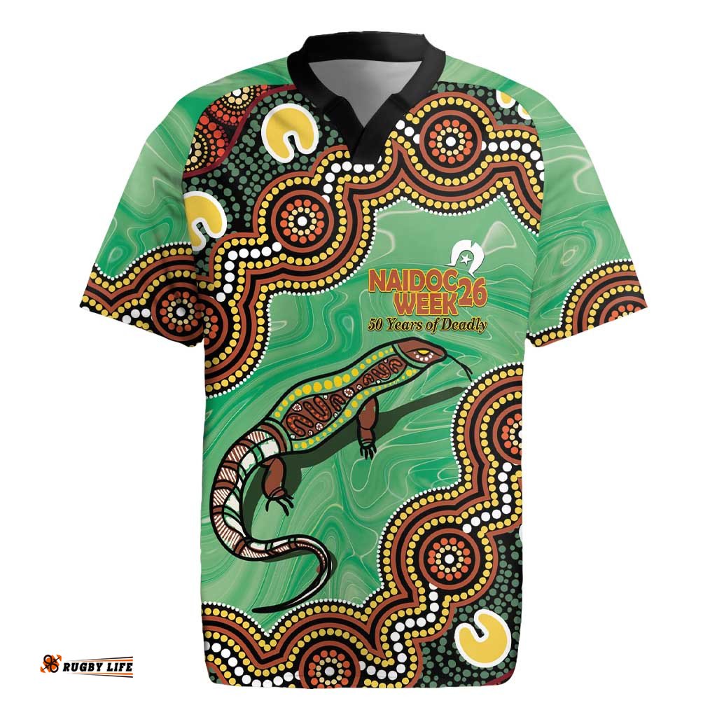 Personalised Australia Goanna NAIDOC Week 2026 Rugby Jersey 50 Years of Deadly Aboriginal Art LT14