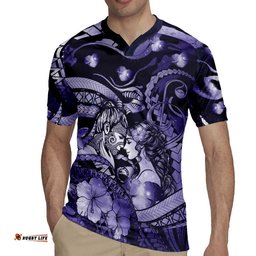 Personalised Maori Romantic Valentine Rugby Jersey The Hongi Kiss Purple Galaxy DT05
