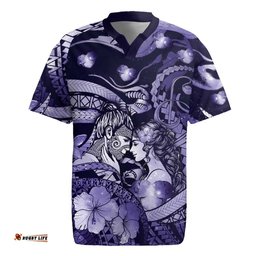 Personalised Maori Romantic Valentine Rugby Jersey The Hongi Kiss Purple Galaxy DT05