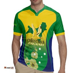 Personalised Australia Christmas Island Rugby Jersey Golden Bosun Abutilon listeri With Map LT14