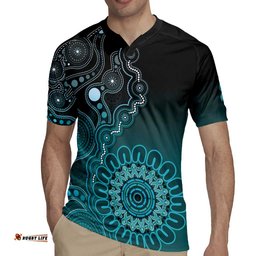 Personalised Ovarian Cancer Awareness Rugby Jersey Teal Ribbon Aboriginal Art LT05