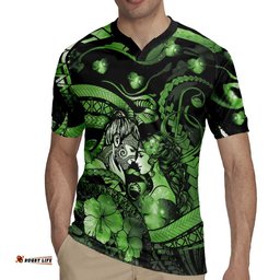 Personalised Maori Romantic Valentine Rugby Jersey The Hongi Kiss Green Galaxy DT05