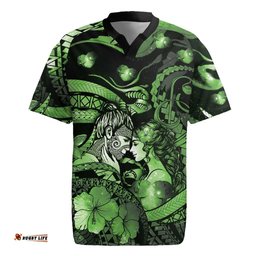 Personalised Maori Romantic Valentine Rugby Jersey The Hongi Kiss Green Galaxy DT05