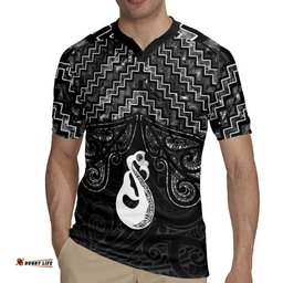 New Zealand Maori Rugby Jersey Poutama Manaia Black Paua Shell LT05