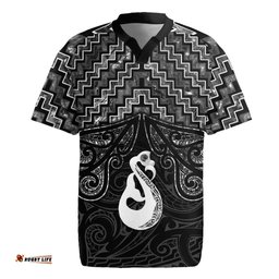 New Zealand Maori Rugby Jersey Poutama Manaia Black Paua Shell LT05