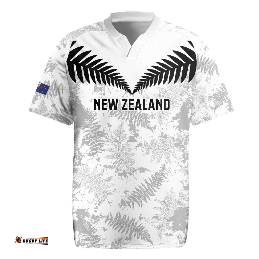 Custom New Zealand Silver Fern Football Rugby Jersey Go Aotearoa Grunge White LT14