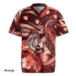 Personalised Maori Romantic Valentine Rugby Jersey The Hongi Kiss Red Galaxy DT05