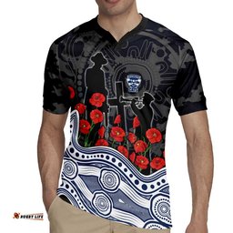 Geelong Cats ANZAC Day Rugby Jersey Indigenous Dot Art with Poppy Flower Tribute TS04