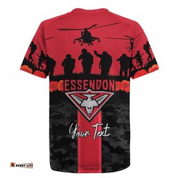 Personalised Essendon Football ANZAC Day Rugby Jersey Bombers Poppy Lest We Forget LT14