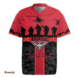 Personalised Essendon Football ANZAC Day Rugby Jersey Bombers Poppy Lest We Forget LT14