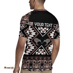 Personalised Taniko Motifs Aotearoa Rugby Jersey Waitangi Kowhaiwhai Kiwi - Mocha LT7