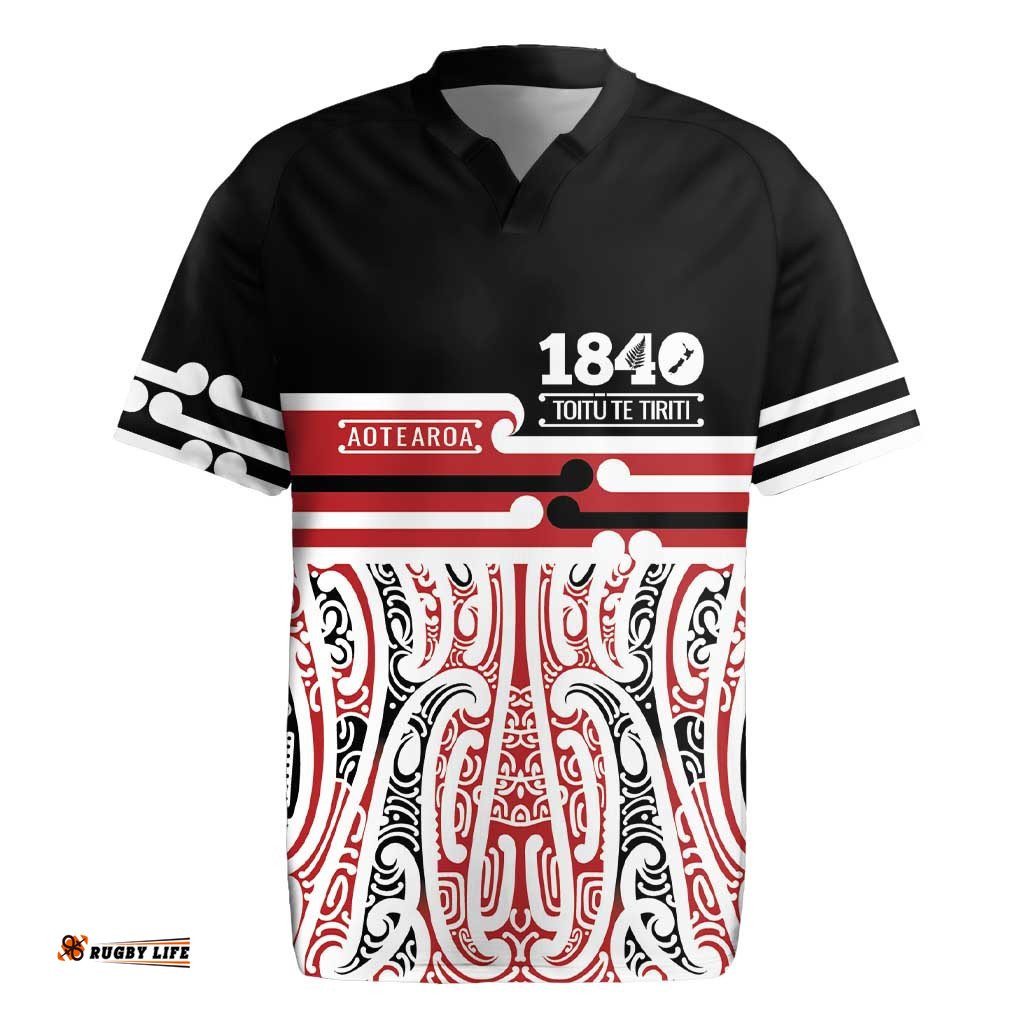 Personalised Toitu Te Tiriti Aotearoa 1840 Rugby Jersey Red Kowhaiwhai Puhoro LT9