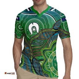 Torres Strait Islands Rugby Jersey Indigenous Ocean Wave Dot Green Color TS04