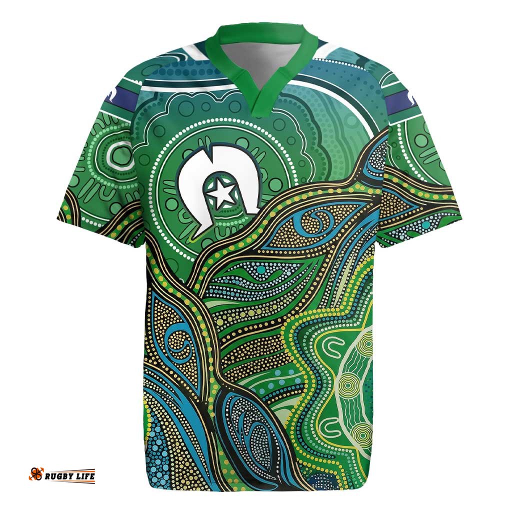 Torres Strait Islands Rugby Jersey Indigenous Ocean Wave Dot Green Color TS04
