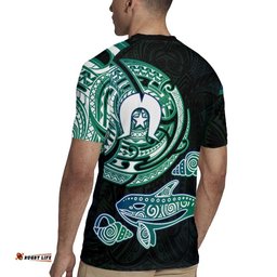 Whale and Dhari Torres Strait Islands Rugby Jersey Deep Green Oceanic Tribal Pattern Art TS04