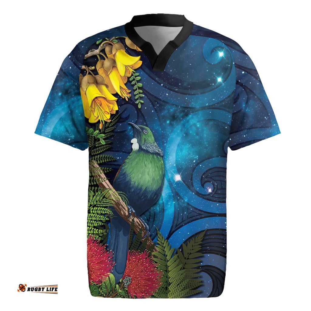Tui Bird New Zealand Starry Sky Rugby Jersey Maori Koru LT7