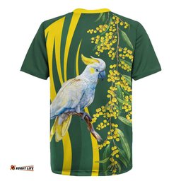 White Cockatoo and Golden Wattle Rugby Jersey Australian Native Bird LT9