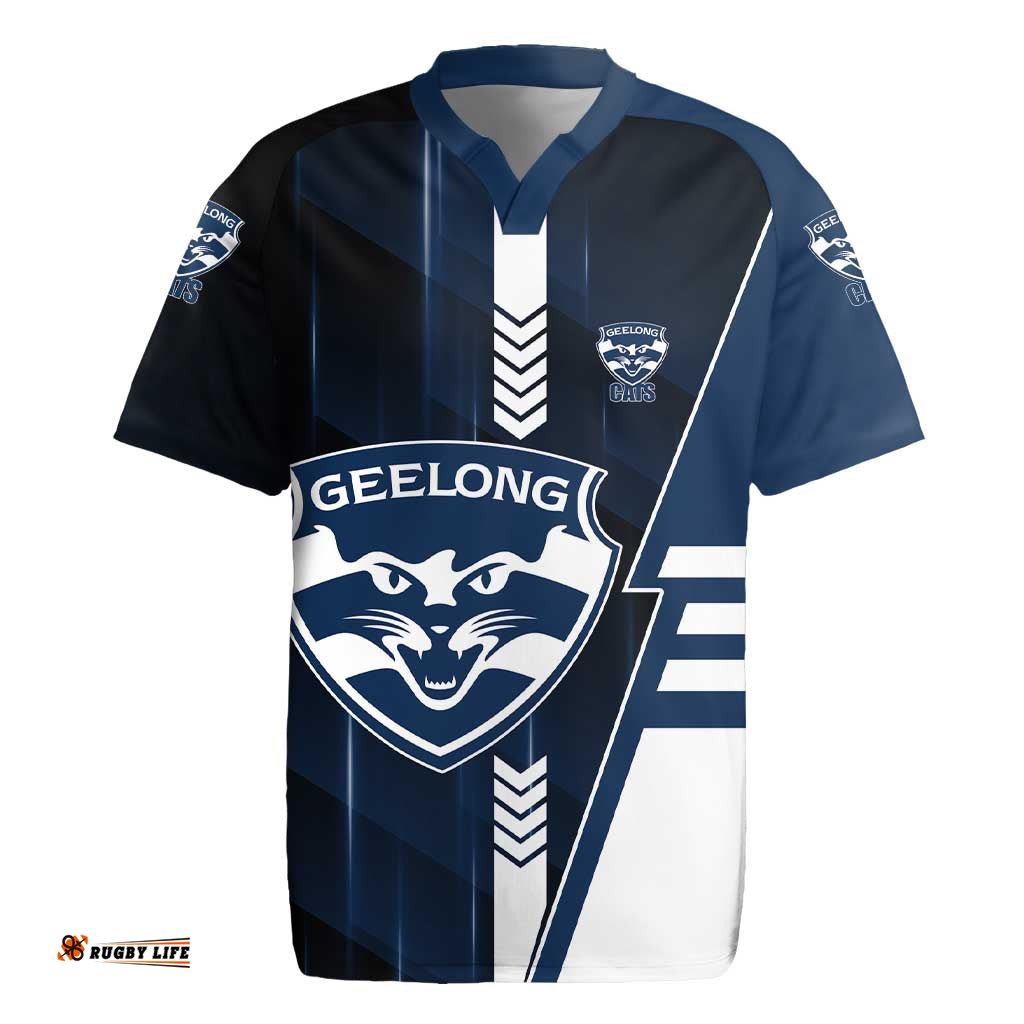 Personalized Geelong Cats Rugby Jersey Modern Geometric Sports Graphic Style TS04