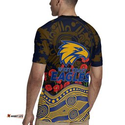 West Coast Eagles ANZAC Day Rugby Jersey Indigenous Dot Art with Poppy Flower Tribute TS04