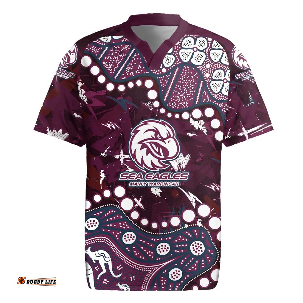 Personalized Manly Warringah Sea Eagles Rugby Jersey Aboriginal Pattern with Graffiti Style Design TS04