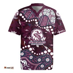 Personalized Manly Warringah Sea Eagles Rugby Jersey Aboriginal Pattern with Graffiti Style Design TS04
