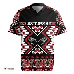 Personalised Taniko Motifs Aotearoa Rugby Jersey Waitangi Kowhaiwhai Kiwi LT7