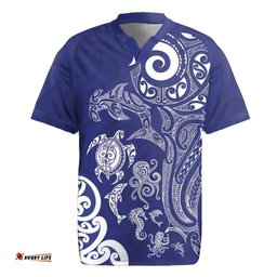 New Zealand Sea Animals with Maori Tribal Tattoo Rugby Jersey Blue Color LT03