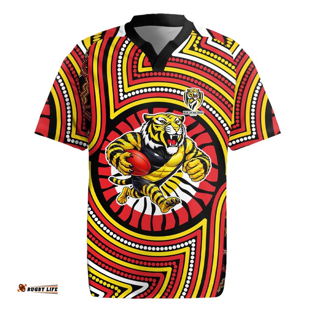 Richmond Football Club Rugby Jersey Indigenous Monochrome Dot Art Mascot Style TS04