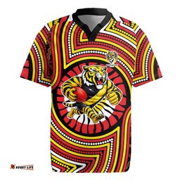 Richmond Football Club Rugby Jersey Indigenous Monochrome Dot Art Mascot Style TS04