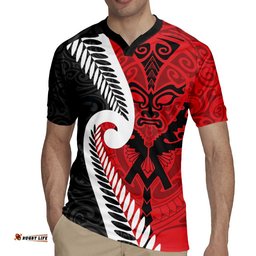 Silver Fern Koru Swirls with Maori Ta Moko Rugby Jersey LT9