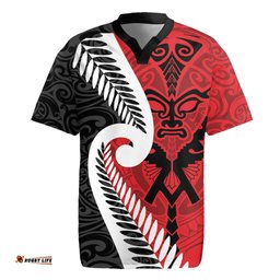 Silver Fern Koru Swirls with Maori Ta Moko Rugby Jersey LT9