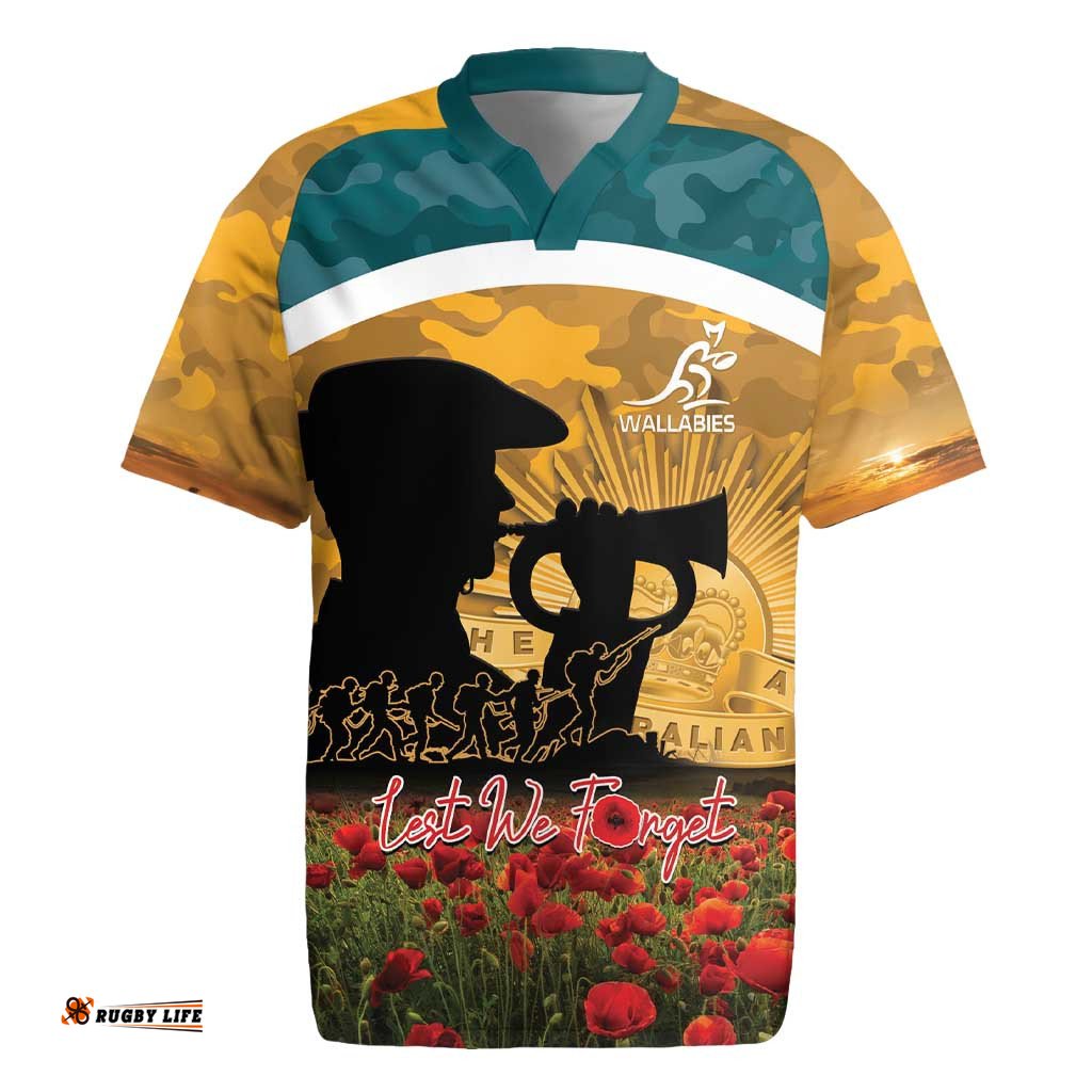 Personalised Wallabies ANZAC Day Rugby Jersey Last Post Poppy Lest We Forget LT14