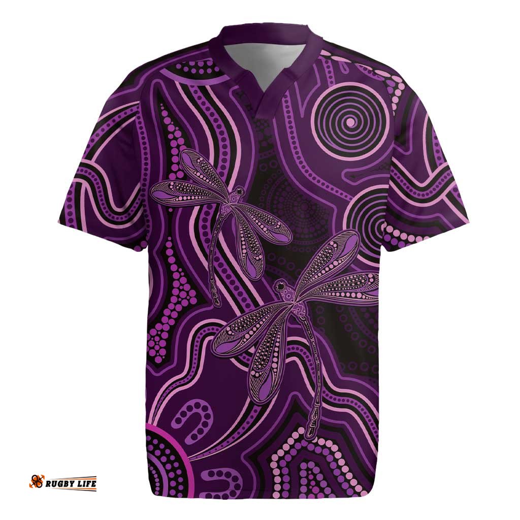 Purple Indigenous Dragonfly Australia Rugby Jersey Aboriginal Art LT14