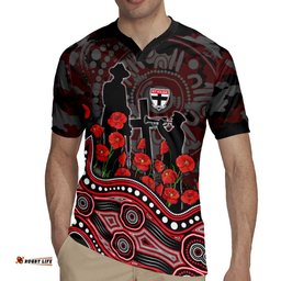 St Kilda Saints ANZAC Day Rugby Jersey Indigenous Dot Art with Poppy Flower Tribute TS04