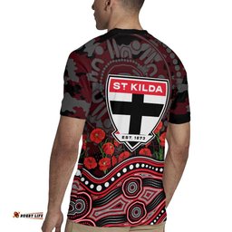 St Kilda Saints ANZAC Day Rugby Jersey Indigenous Dot Art with Poppy Flower Tribute TS04