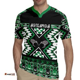 Personalised Taniko Motifs Aotearoa Rugby Jersey Waitangi Kowhaiwhai Kiwi - Green LT7