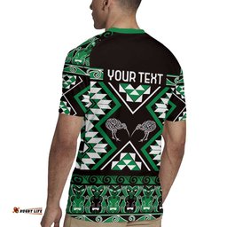 Personalised Taniko Motifs Aotearoa Rugby Jersey Waitangi Kowhaiwhai Kiwi - Green LT7