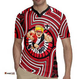 St Kilda Football Club Rugby Jersey Indigenous Monochrome Dot Art Mascot Style TS04