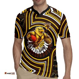 Hawthorn Hawks Rugby Jersey Indigenous Monochrome Dot Art Mascot Style TS04