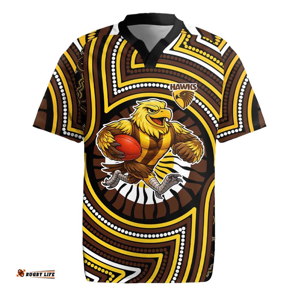 Hawthorn Hawks Rugby Jersey Indigenous Monochrome Dot Art Mascot Style TS04