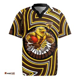 Hawthorn Hawks Rugby Jersey Indigenous Monochrome Dot Art Mascot Style TS04
