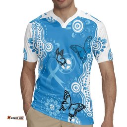 World Diabetes Day Australia Rugby Jersey Blue Ribbon Butterfly Aboriginal Art LT14