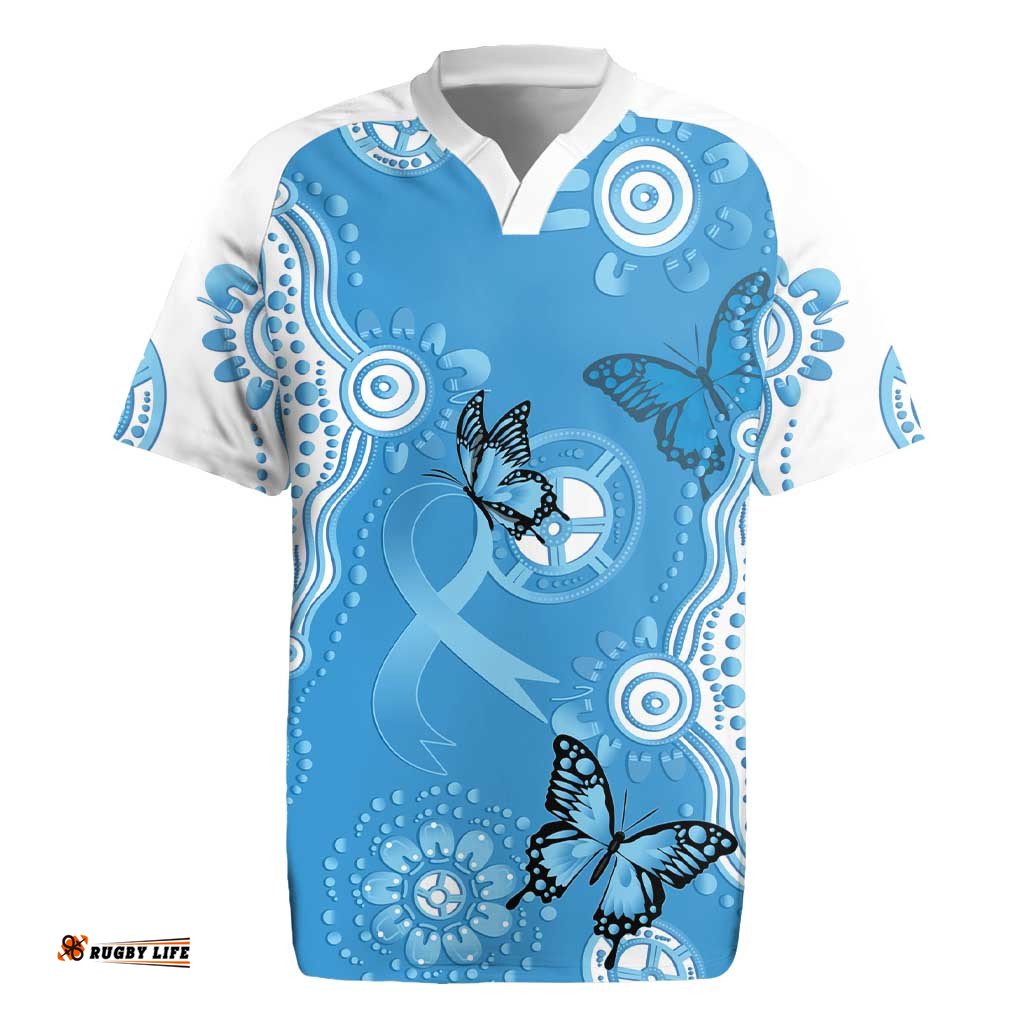World Diabetes Day Australia Rugby Jersey Blue Ribbon Butterfly Aboriginal Art LT14