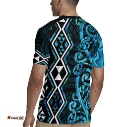 Turquoise Aotearoa Rugby Jersey Taniko Motifs With Paua Shell Kowhaiwhai LT14