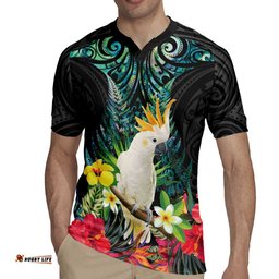 Sulphur-crested Cockatoo New Zealand Rugby Jersey Paua Shell Aotearoa Maori Tropical Flowers LT14